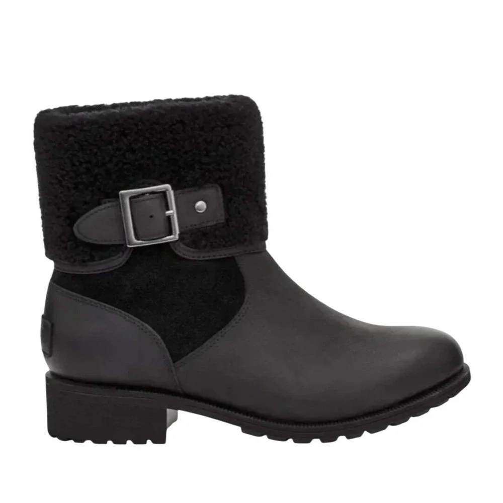 UGG‎ Women's 9 Elings Black Leather Shearling Gorpcore Moto Waterproof Boots